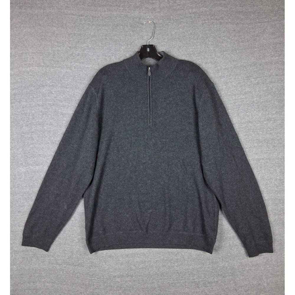 JWN Mens Sweater Large Black Charcoal 100% Cashmere Wool Knit 1/4 Zip Soft